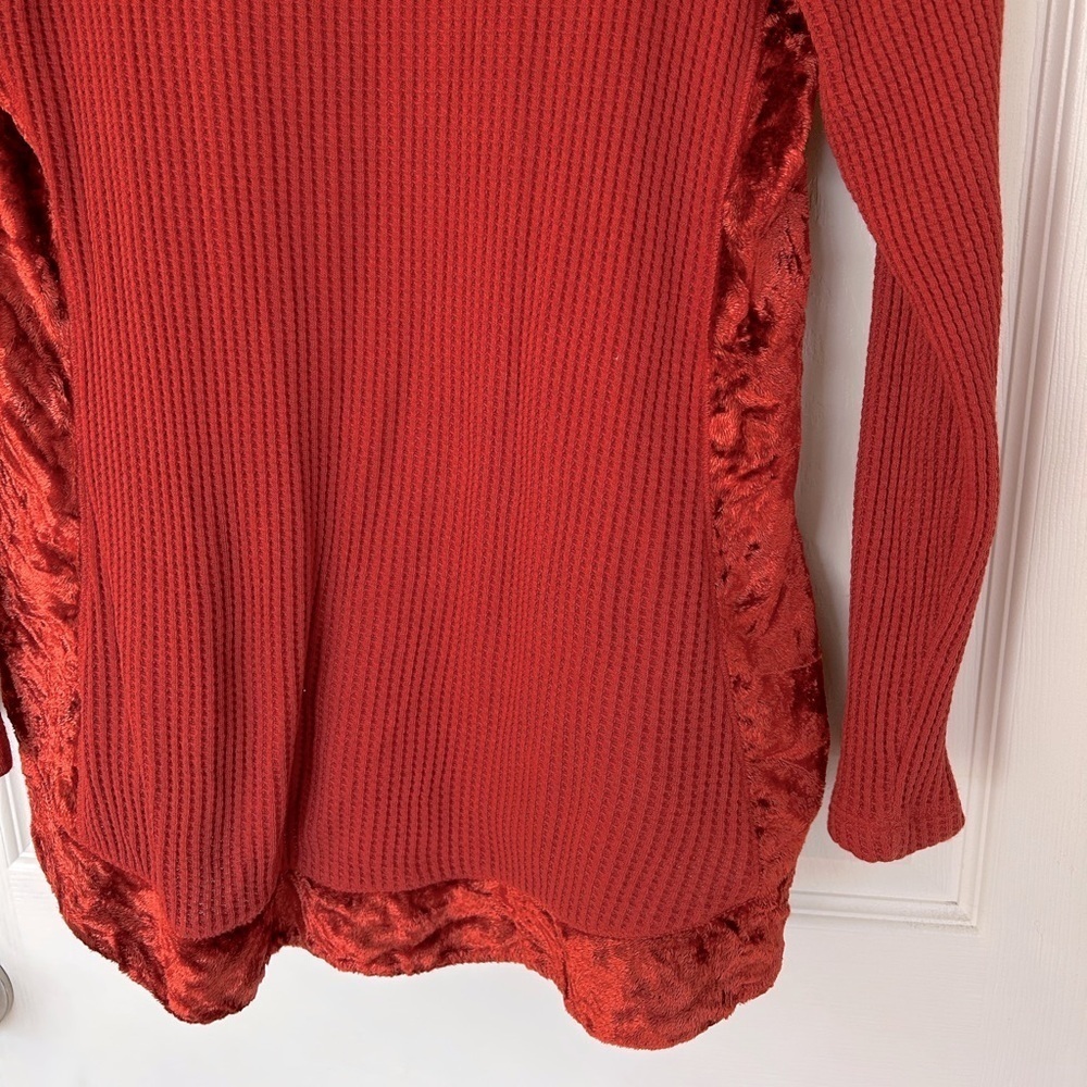 Soft Surroundings Waffle Knit Velvet Trim Burnt Orange Long Sleeve Top - Picture 7 of 7